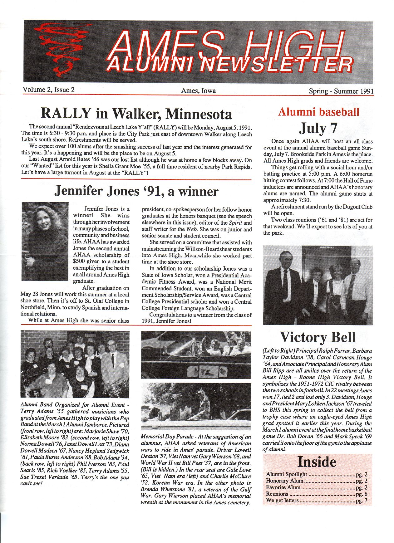 1991 page 1 Ames High School Alumni Assoc. spring-summer newsletter volume 2 issue 2