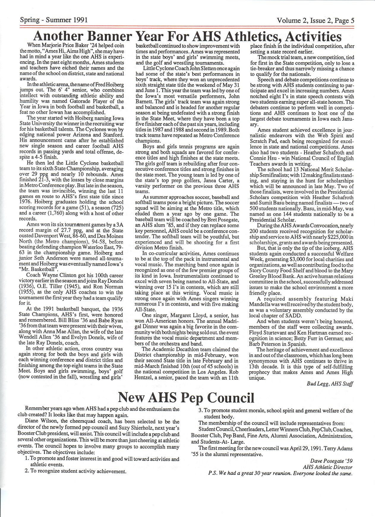 1991 page 5 Ames High School Alumni Assoc. spring-summer newsletter volume 2 issue 2
