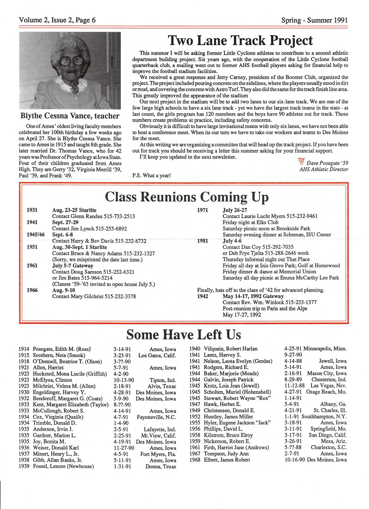 1991 page 6 Ames High School Alumni Assoc. spring-summer newsletter volume 2 issue 2